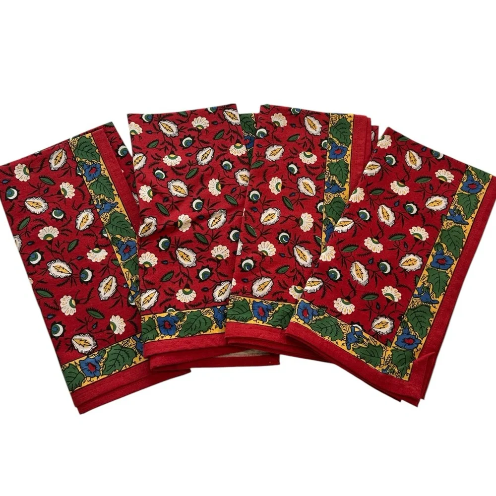 William Sonoma Set of 4 Placemats & Napkins St Remy Red Floral NWT